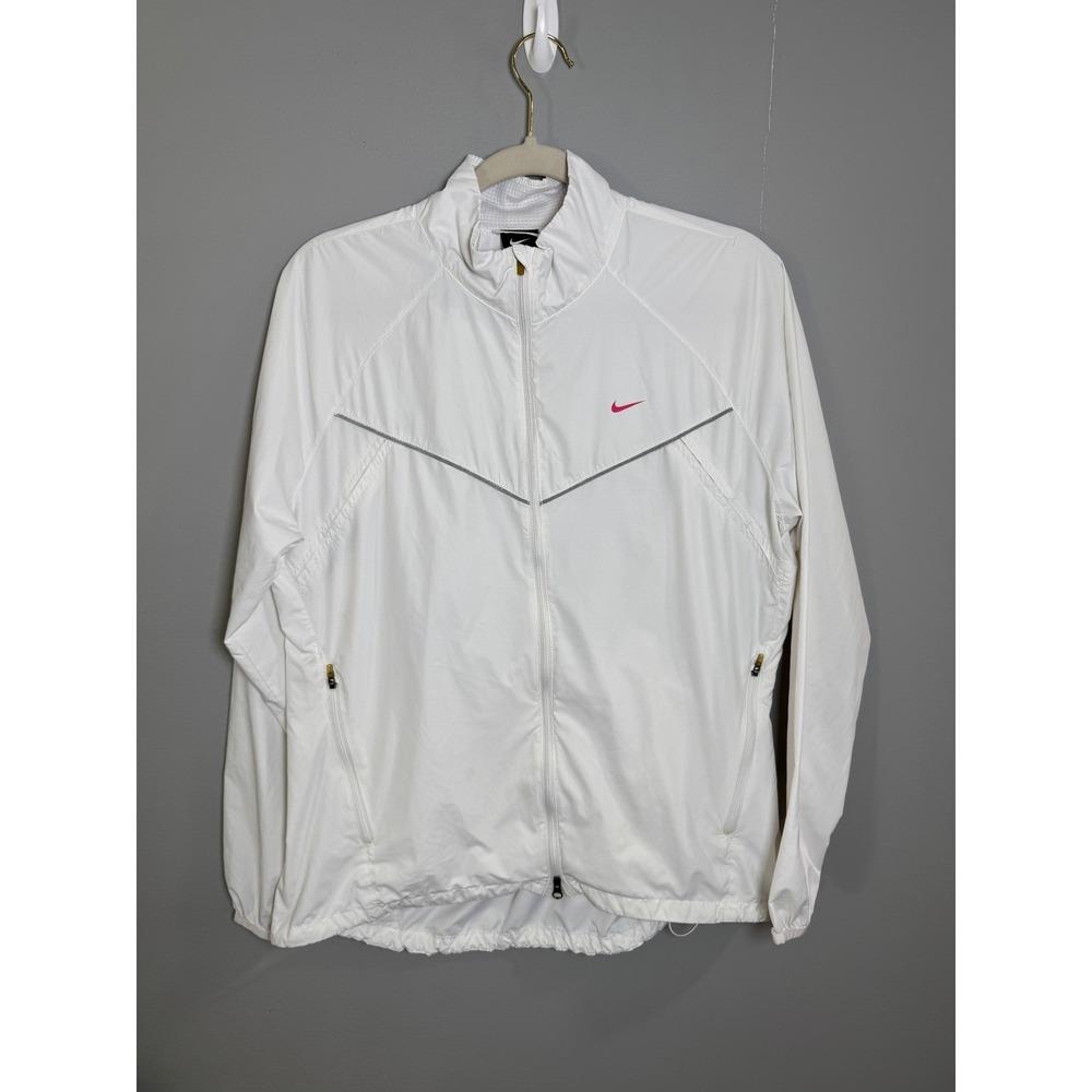 Nike Women Running Jacket White Lightweight Full Zip Windbreaker Size L 445581